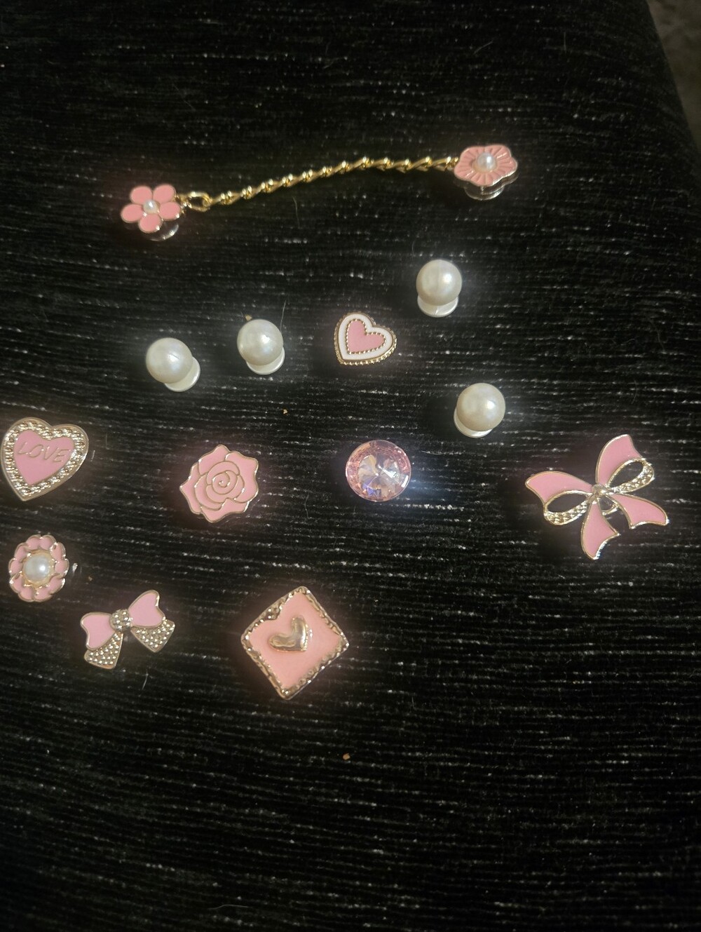 Jibbitz Shoe Charms Gold Pink Bows Pearls Hearts Chain - Picture 3 of 4